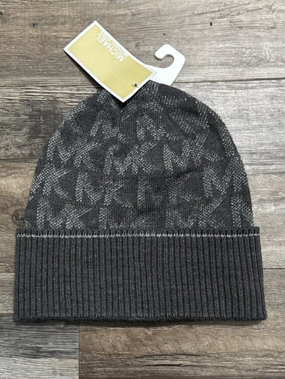 NWT Michael Kors All Over Shimmer MK Monogram Logo Knit Cuffed Beanie MSRP $48